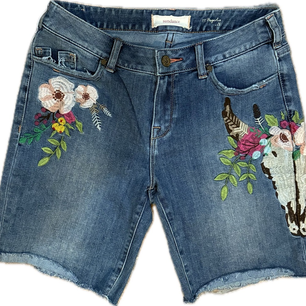 Sundance Women's Blue Floral Embroidered Jean Shorts